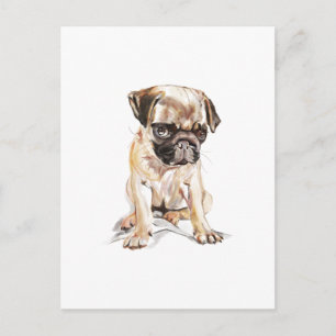Mops Postkarte – Handgezeichnete Hunde-Illustratio