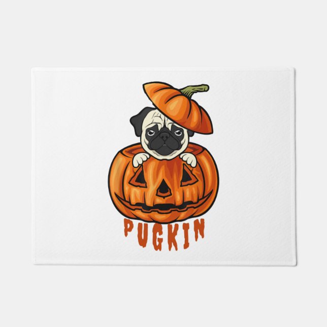 Mops Pumpkin Halloween Pugkin Kostüm für Mops Hund Fußmatte (Vorderseite)