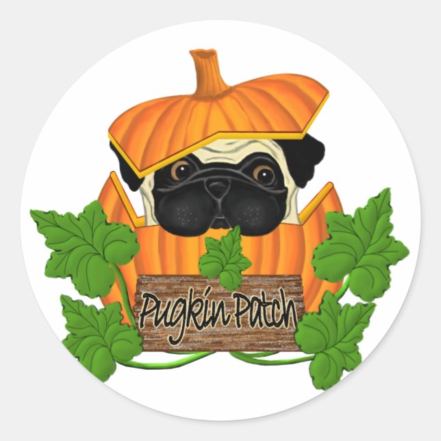 Mops Pumpkin Patch Runder Aufkleber (Vorderseite)