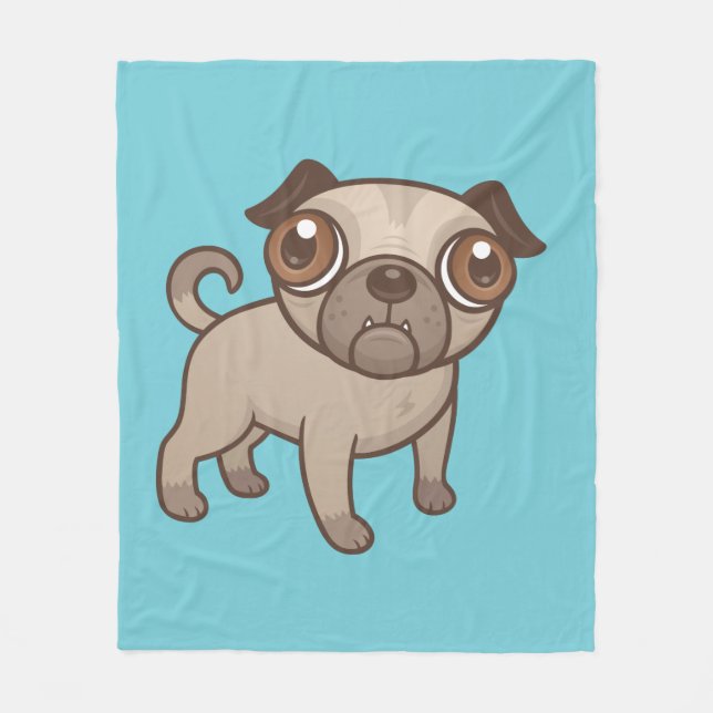 Mops Puppy Cartoon Fleecedecke (Vorderseite)