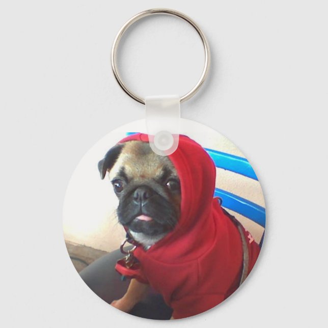 Mops Puppy Hoodie Schlüsselanhänger (Vorderseite)