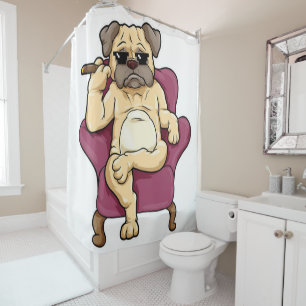 Mops Rauchen Zigar Echt Cooler Mops Hund Duschvorhang