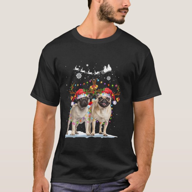 Mops Reindeer Weihnachtsmannmütze Weihnachten Weih T-Shirt (Vorderseite)