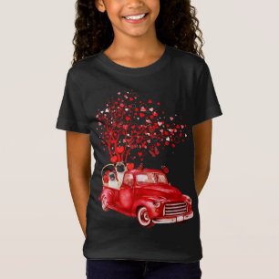 Mops Reiten Roter LKW Valentine Butterfly Herzturm T-Shirt