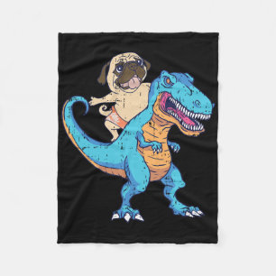Mops reitet T-Rex surft Dinosaurier Lustiger Hunde Fleecedecke
