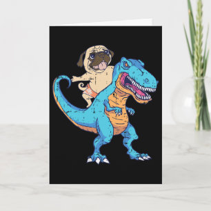 Mops reitet T-Rex surft Dinosaurier Lustiger Hunde Karte