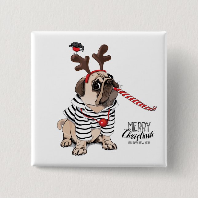 Mops-Ren der frohen Weihnacht-| Button (Vorderseite)