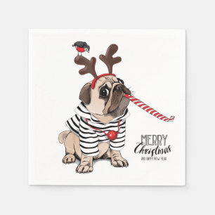 Mops-Ren der frohen Weihnacht-  Serviette