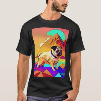 Mops Retro Landschaft 2 T-Shirt