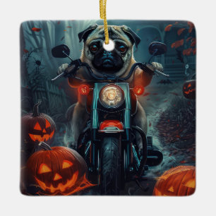 Mops Riding Motorrad Halloween Beängstigend Keramikornament