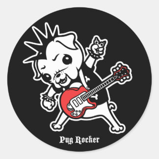 Mops Rocker Runder Aufkleber