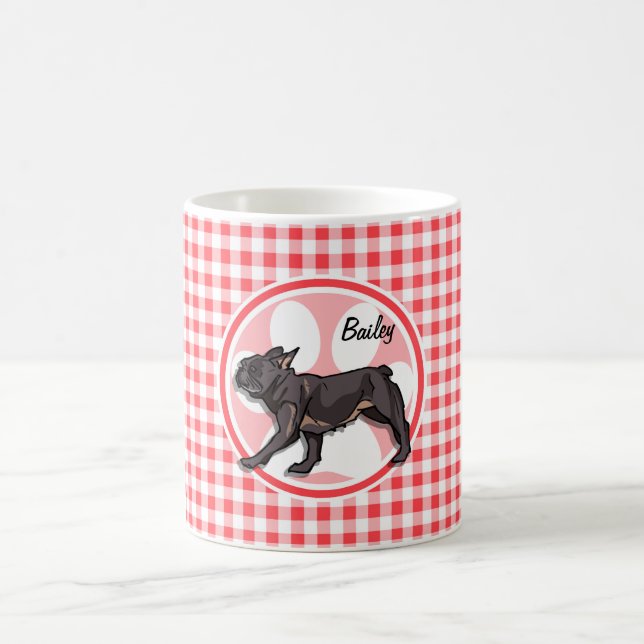 Mops; Roter und weißer Gingham Kaffeetasse (Mittel)