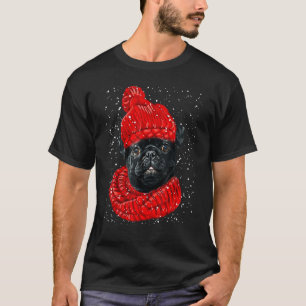 Mops roter Winterhut Weihnachts-Schal Hund T-Shirt