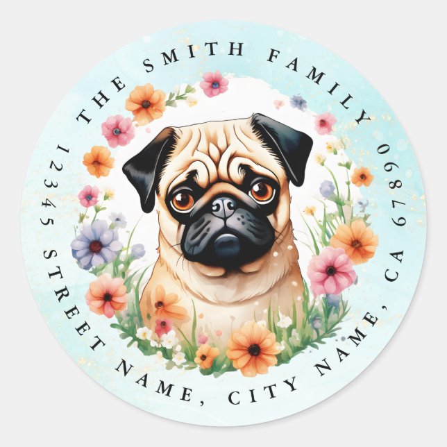 Mops-Round-Stickers Runder Aufkleber (Vorderseite)