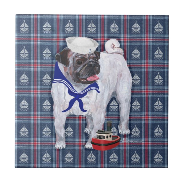 Mops Sailor Fliese (Vorderseite)