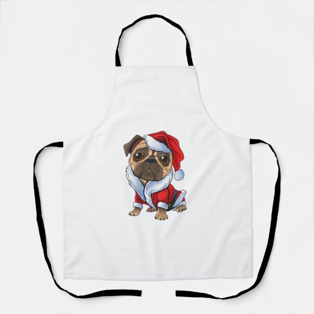 Mops Santa Costume Weihnachten Pajama Niedlicher H Schürze (Vorderseite)
