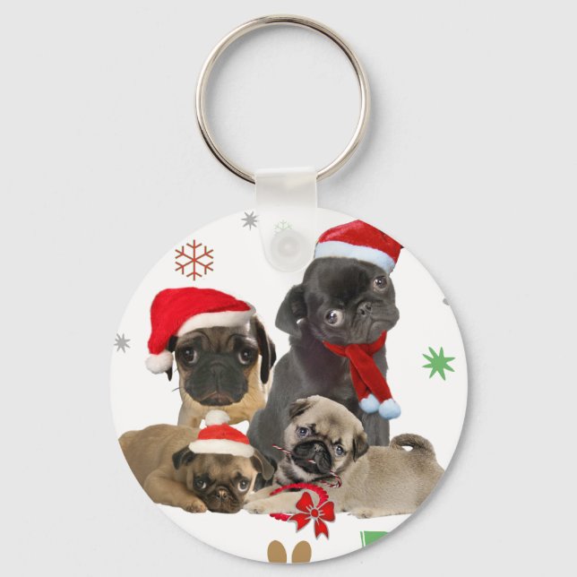 Mops Santa Paws Schlüsselanhänger (Vorderseite)