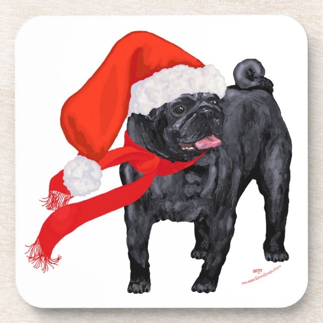 Mops Santa's Helper Getränkeuntersetzer (Vorderseite)
