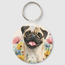 Mops-Schlüsselanhänger – Wasserfarbe