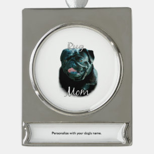 Mops (schwarz) Mama 2 Banner-Ornament Silber
