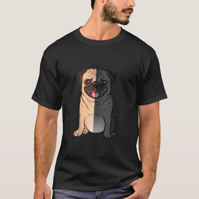 Mops schwarz und weiß, Mops halb schwarz und Mops  T-Shirt (Vorderseite)