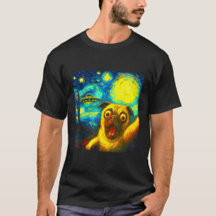 Mops-Selfie mit Alien-Ufo lustige sternenklare Nac T-Shirt