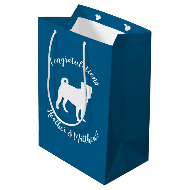Mops Silhouette Babydusche Mittlere Geschenktüte (Rückseite Schrägansicht)