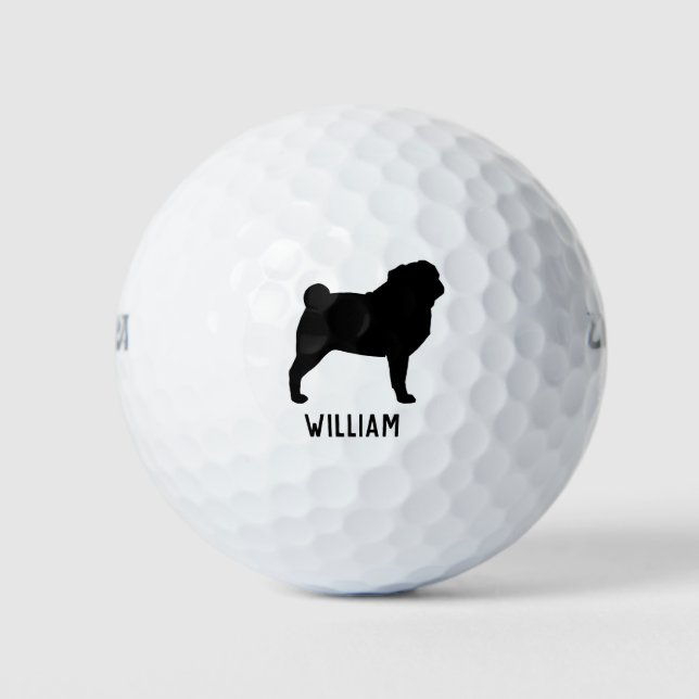 Mops Silhouette Golfball (Vorderseite)