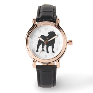 Mops-Silhouette - Hintergrundfarbe auswählen Armbanduhr