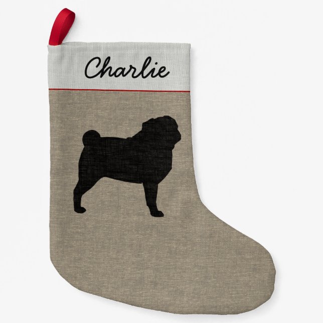 Mops-Silhouette-personalisiertes niedliches Kleiner Weihnachtsstrumpf (Vorderseite)