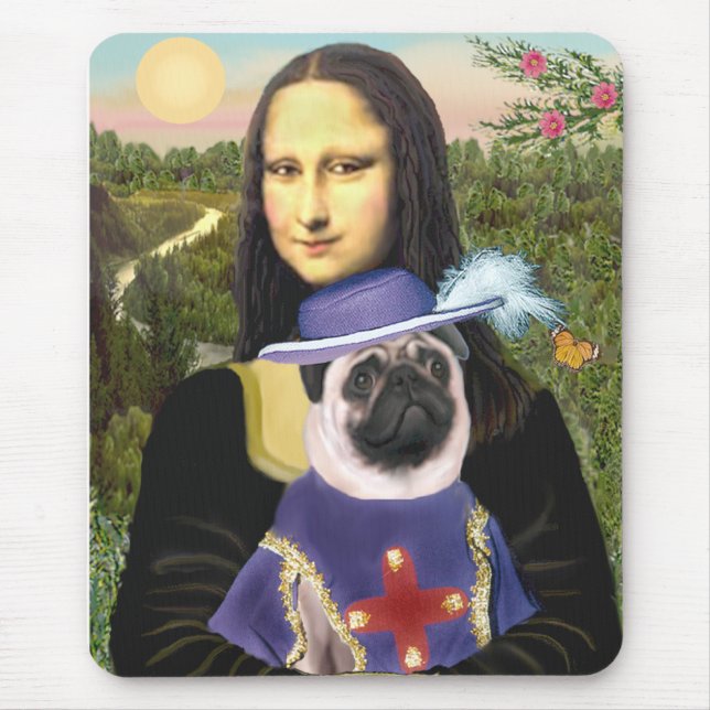 Mops (Sir) - Mona Lisa - Maßgeschneidert Mousepad (Vorne)