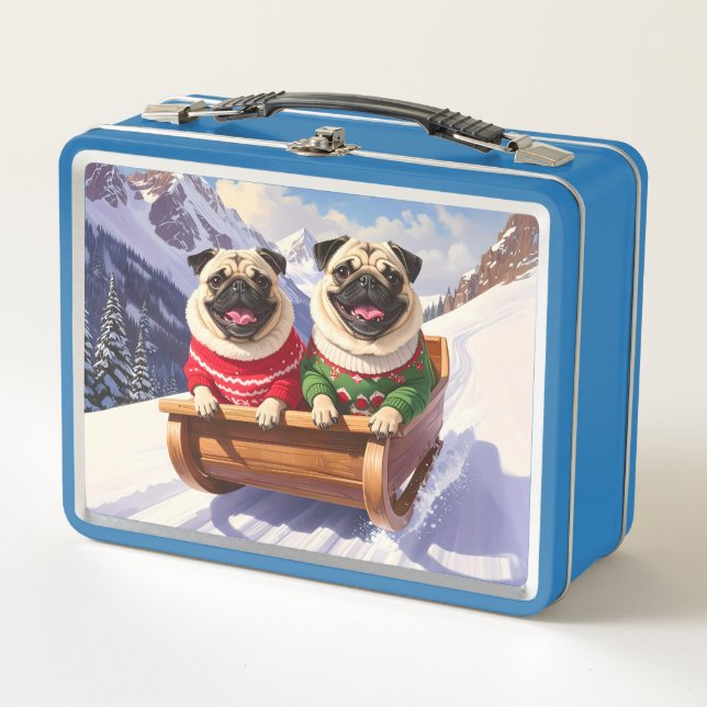Mops Sled Ride Metal Lunch Box (Vorderseite)