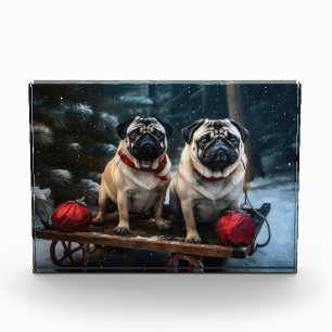 Mops Snowy Sleigh Weihnachtsdekor Fotoblock