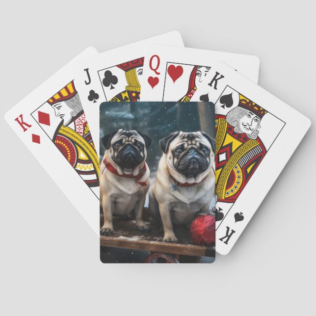 Mops Snowy Sleigh Weihnachtsdekor Spielkarten (Rückseite)
