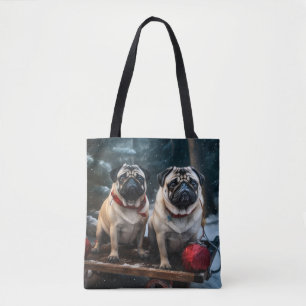 Mops Snowy Sleigh Weihnachtsdekor Tasche