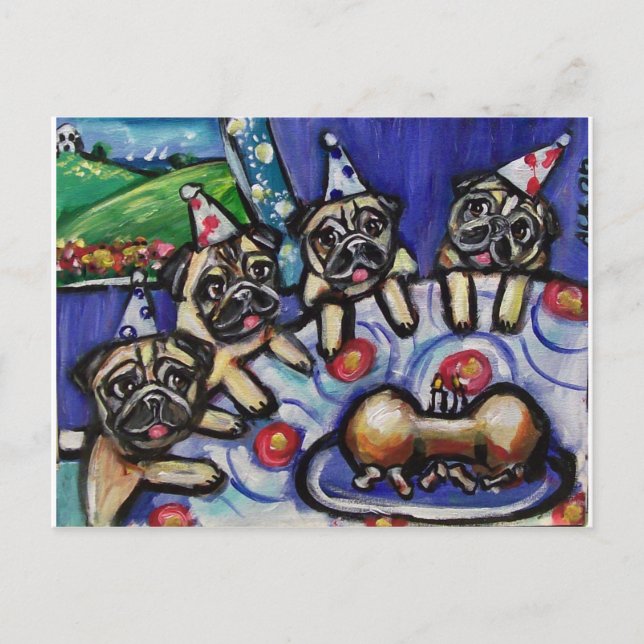 Mops Sommergeburtsfeier Postkarte (Vorderseite)
