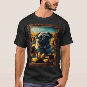 Mops-Sonnenblumen-Malerei Süßer Hund T-Shirt