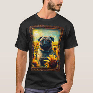Mops Sonnenblumen Malerei Süßer Hund T-Shirt