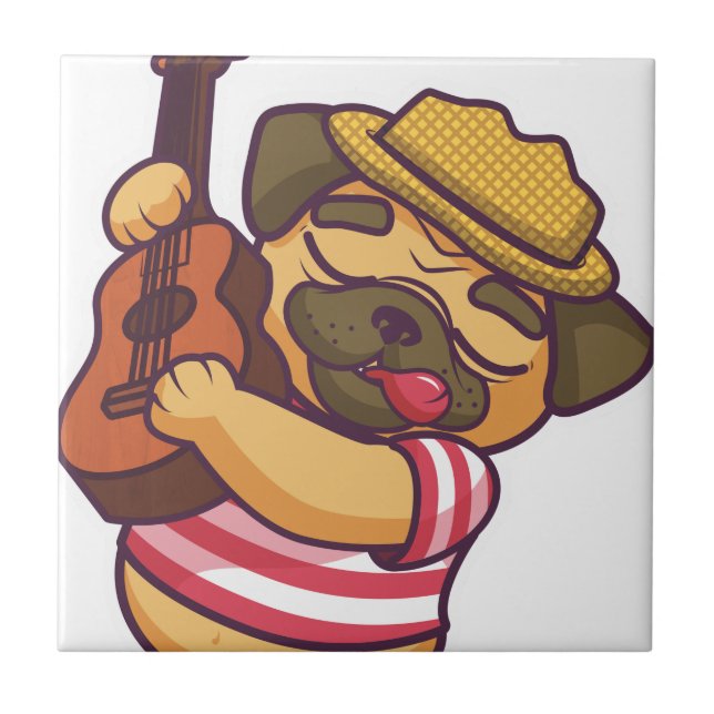 Mops spielt Gitarre Fliese (Vorderseite)