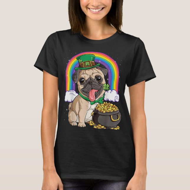 Mops St Patricks Day Boys Kids Men Leprechaun Dog  T-Shirt (Vorderseite)