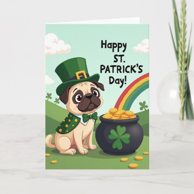Mops St. Patrick's Day-Spaßkarte Karte (Vorderseite)
