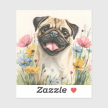 Mops-Sticker – Wasserfarbe