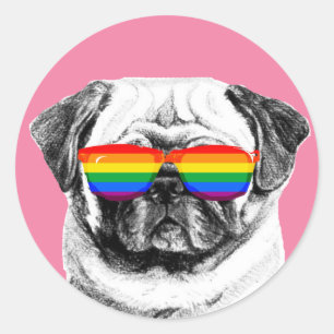 Mops-Stolz-Sonnenbrille Runder Aufkleber