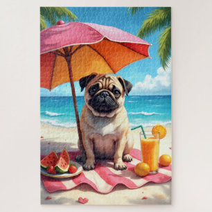 Mops-Strand-Relax-Szene