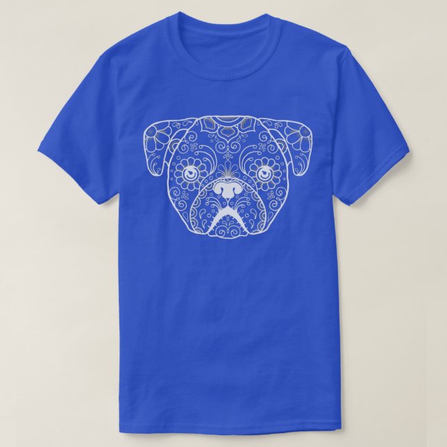 Mops Sugar Skull Day of the Dead Mops Dog Lovers T-Shirt (Design vorne)