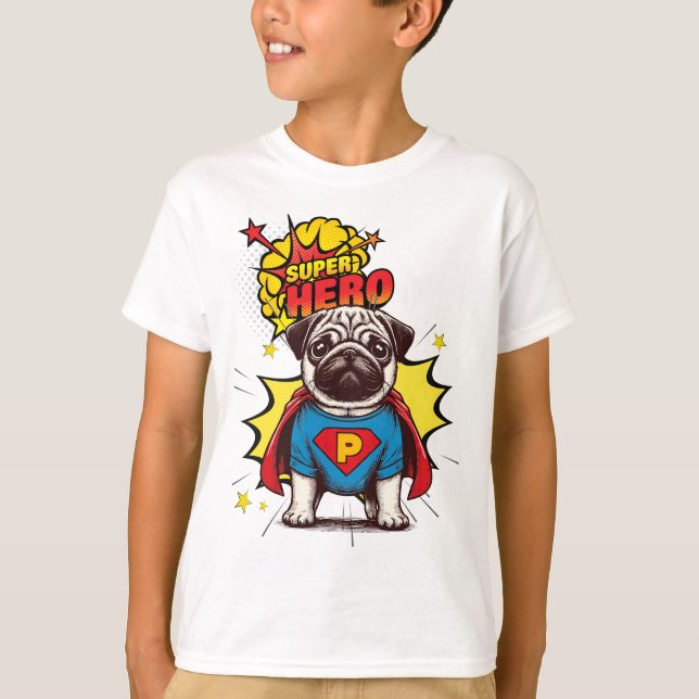 Mops Super Hero T-Shirt (Vorderseite)