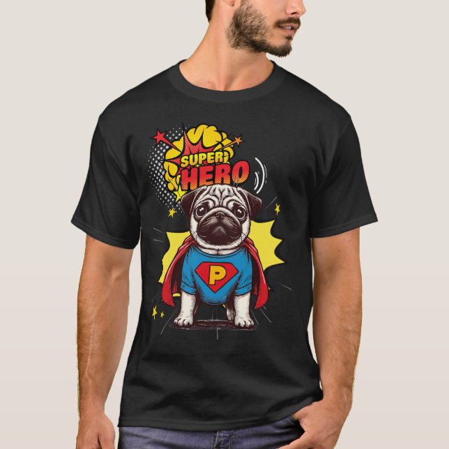 Mops Super Hero T-Shirt (Vorderseite)