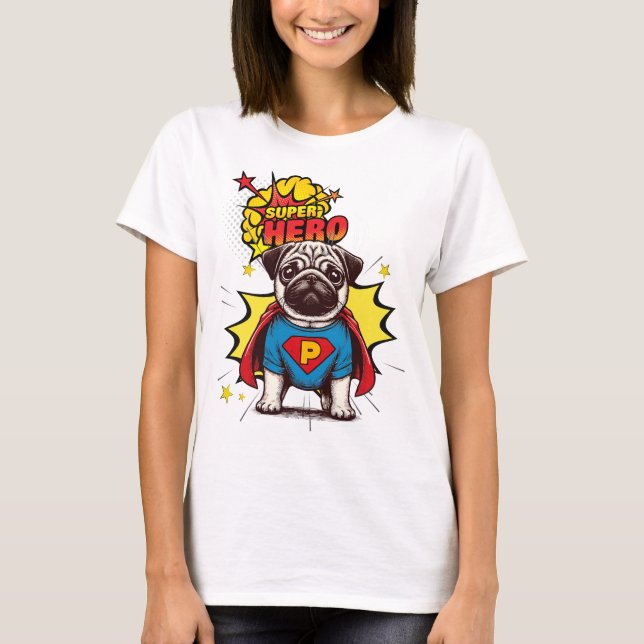 Mops Super Hero T-Shirt (Vorderseite)