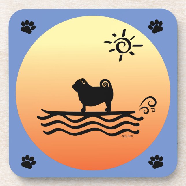 Mops Surf Beverage Coaster Getränkeuntersetzer (Vorderseite)