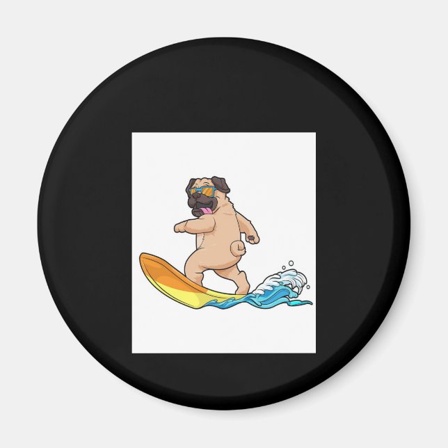 Mops Surfbrett Mops mit Brille tragen Magnet (Vorne)